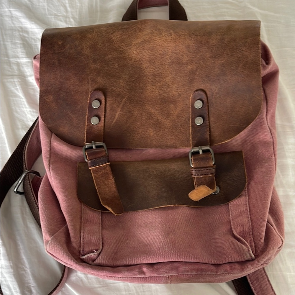 Brown and Pink Leather Backpack